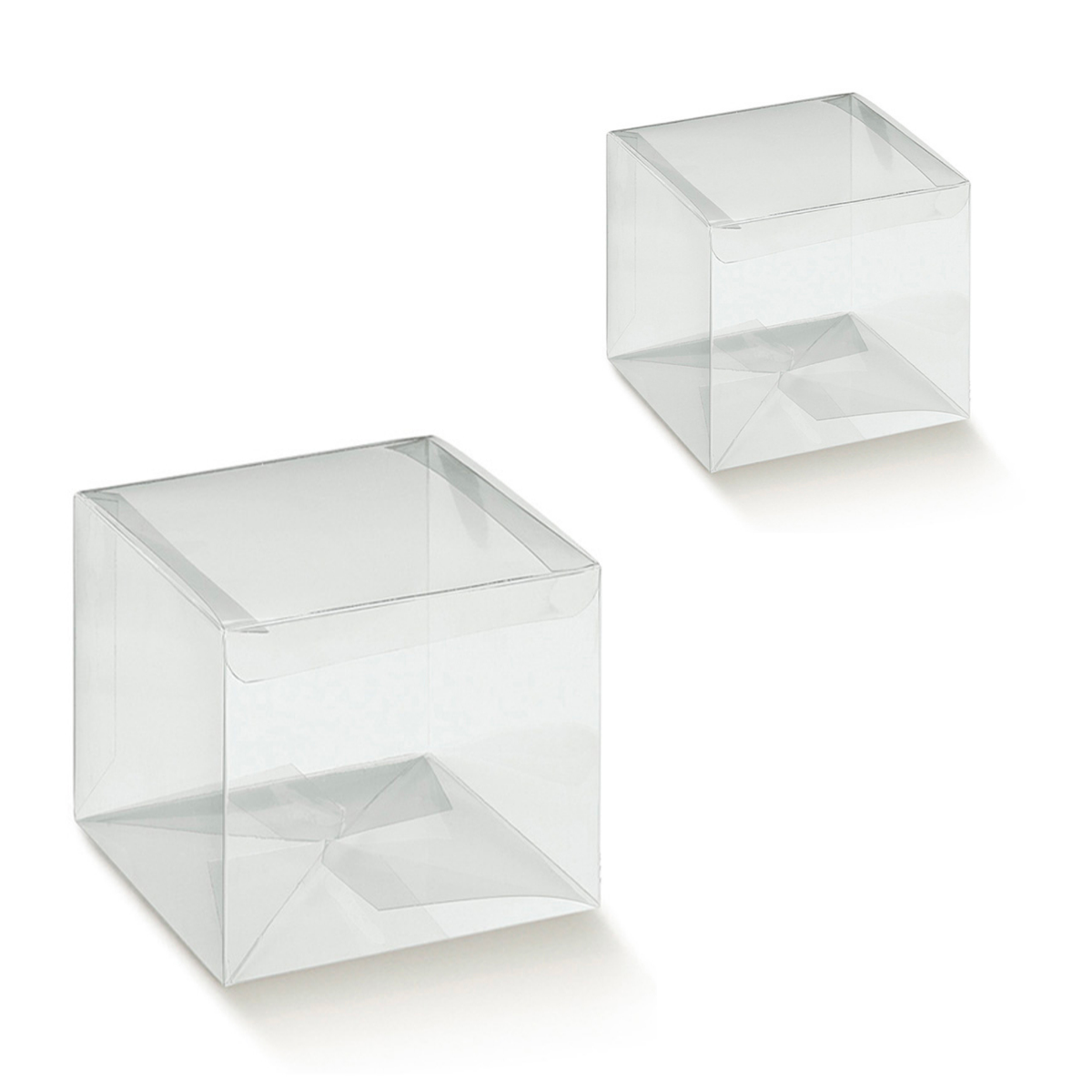 Cubotti di plastica due diverse misure, trasparenti e vuoti 