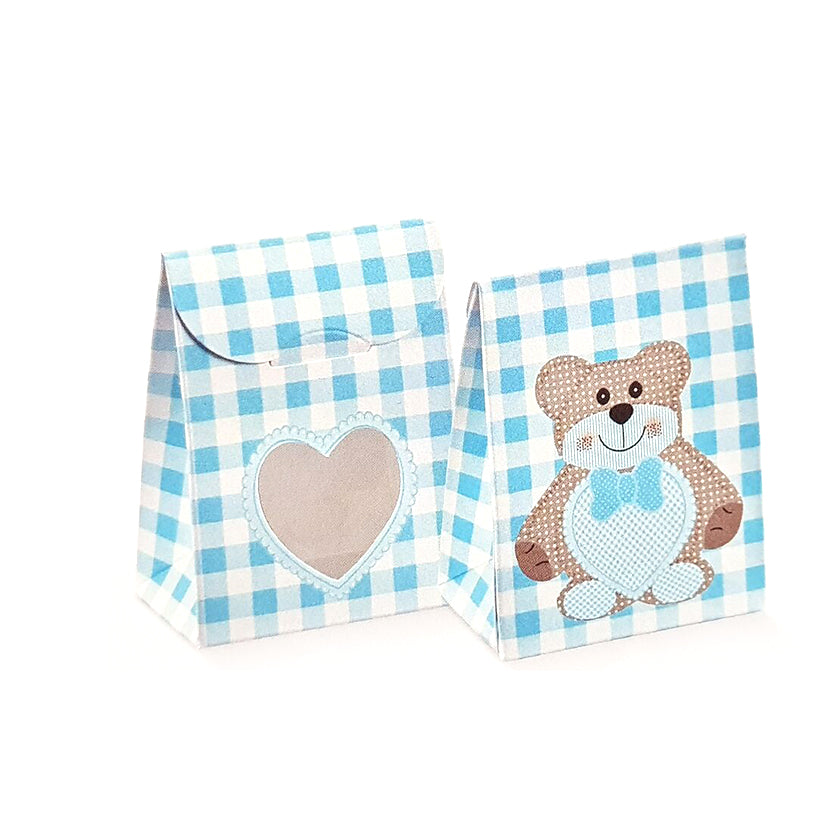 Scatolina porta confetti con finestra a cuore ed orsacchiotto