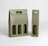 Scatole porta vino, vuote, di cartone, verdi, una da una bottiglia ed una da tre 