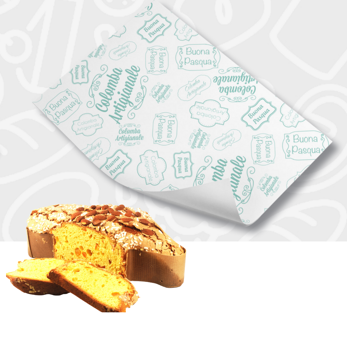 Carta alimentare per colomba artigianale con colomba pasquale