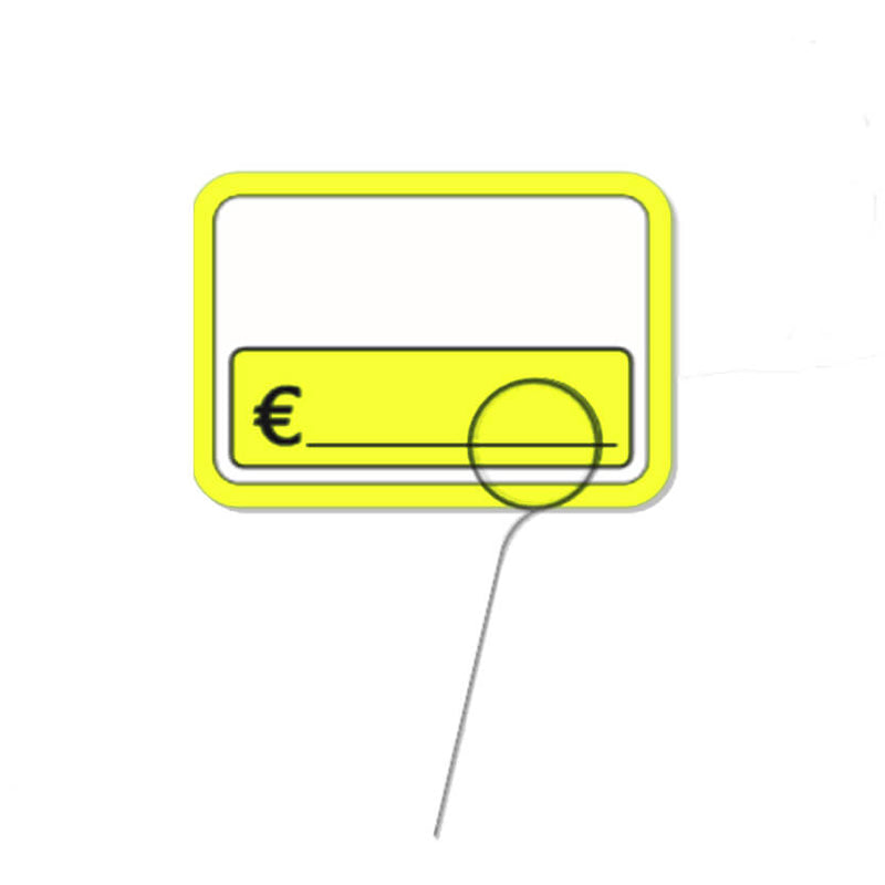 cartellino giallo per il prezzo e stecco di metallo