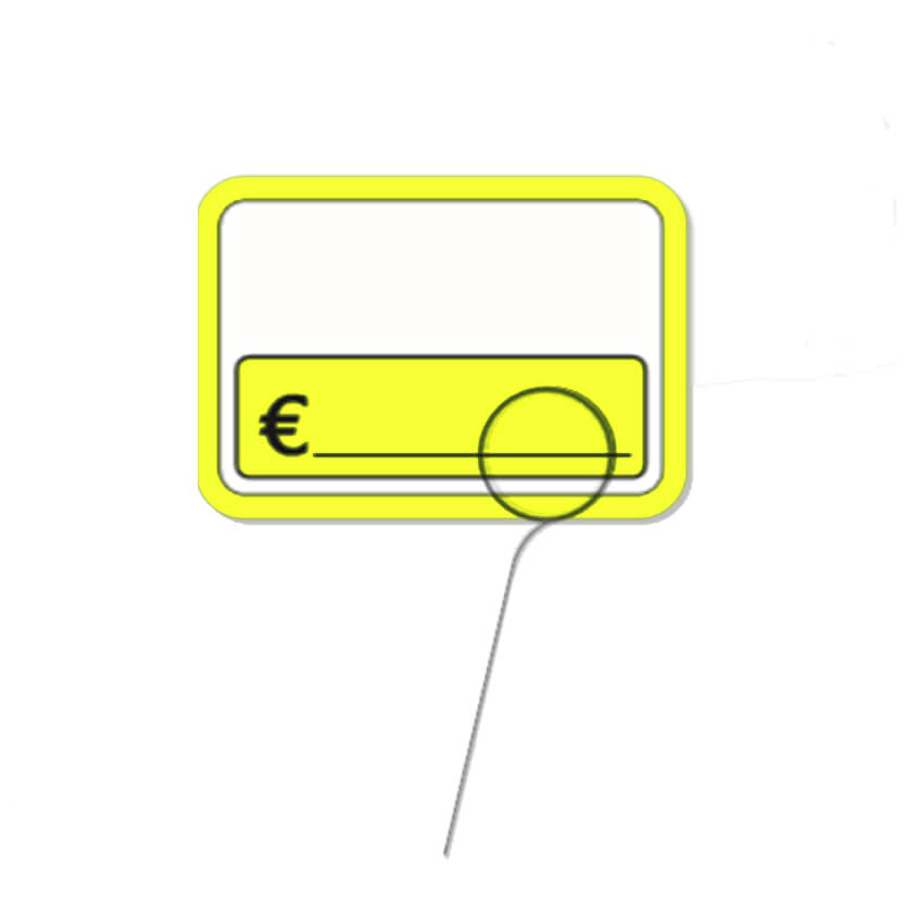 cartellino giallo per il prezzo e stecco di metallo