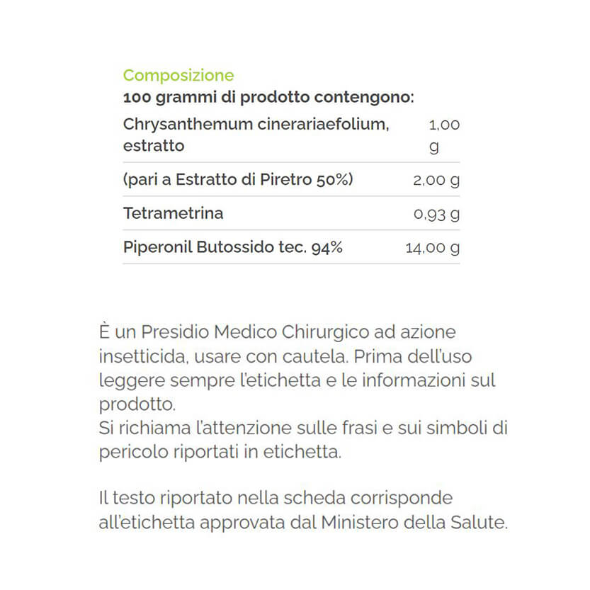 Tabella composizione di un presidio medico 
