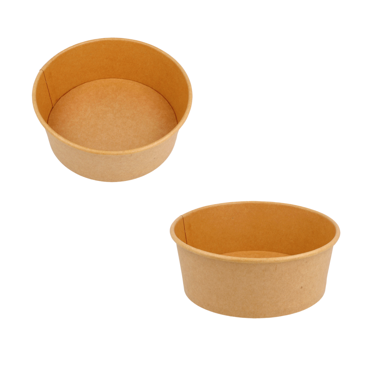 Ciotola per cibo da asporto in cartone color avana vuota mostrata da due prospettive