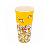 Contenitore per pop corn, giallo con disegni di pop corn e scritta