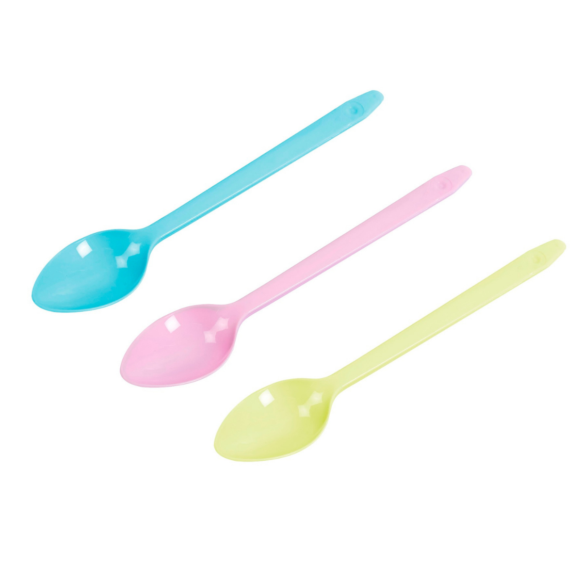Cucchiaini colorati di plastica per granita, uno azzurro, uno rosa ed uno giallo