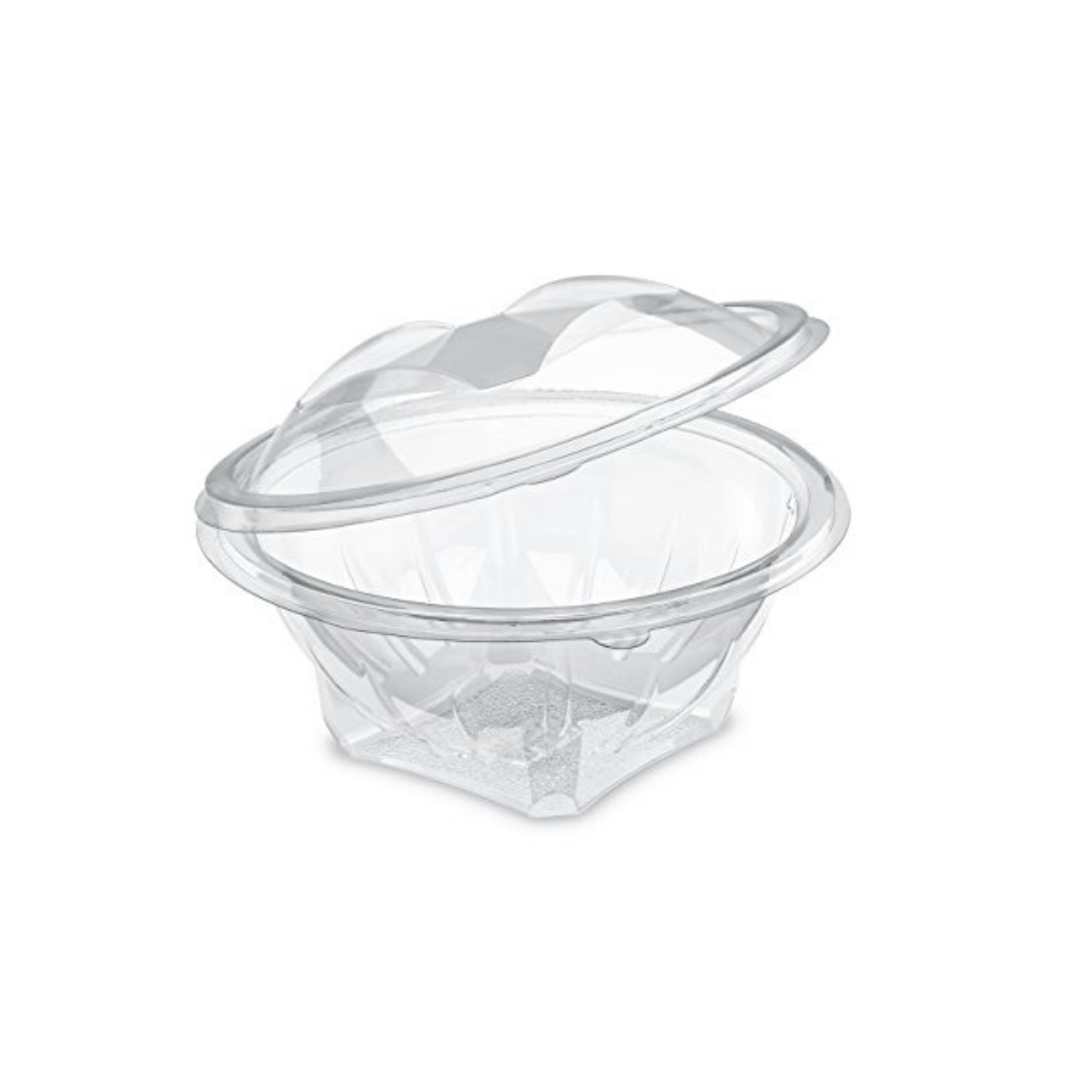 Ciotolina di plastica trasparente con coperchio attaccato