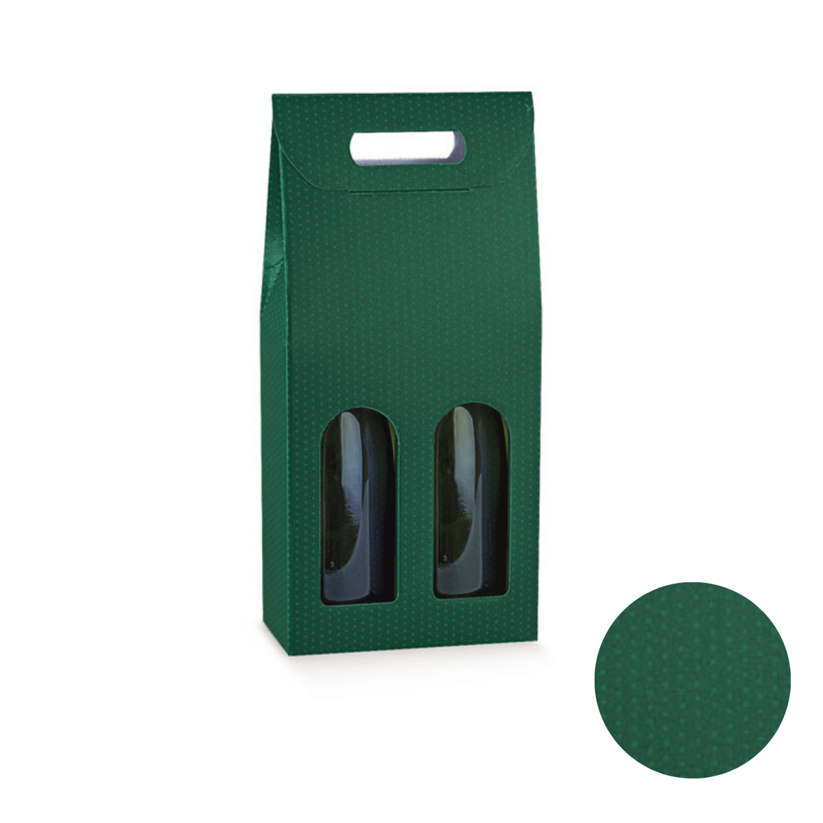Scatola porta due bottiglie i vino, di cartone, color verde puntellato
