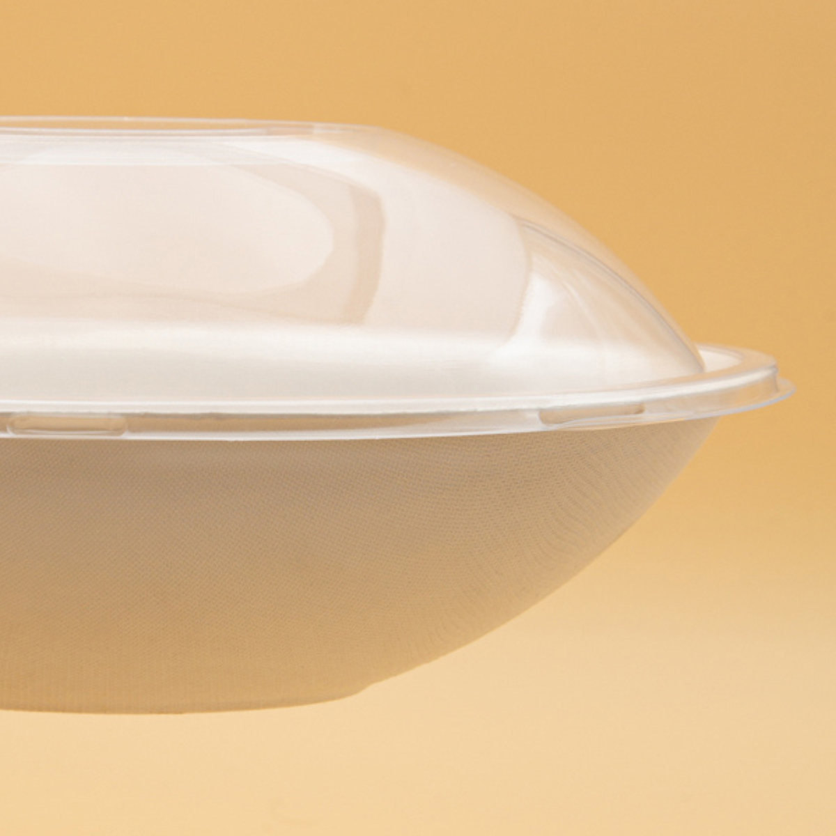 Dettaglio di ciotola di plastica con coperchio, chiusa