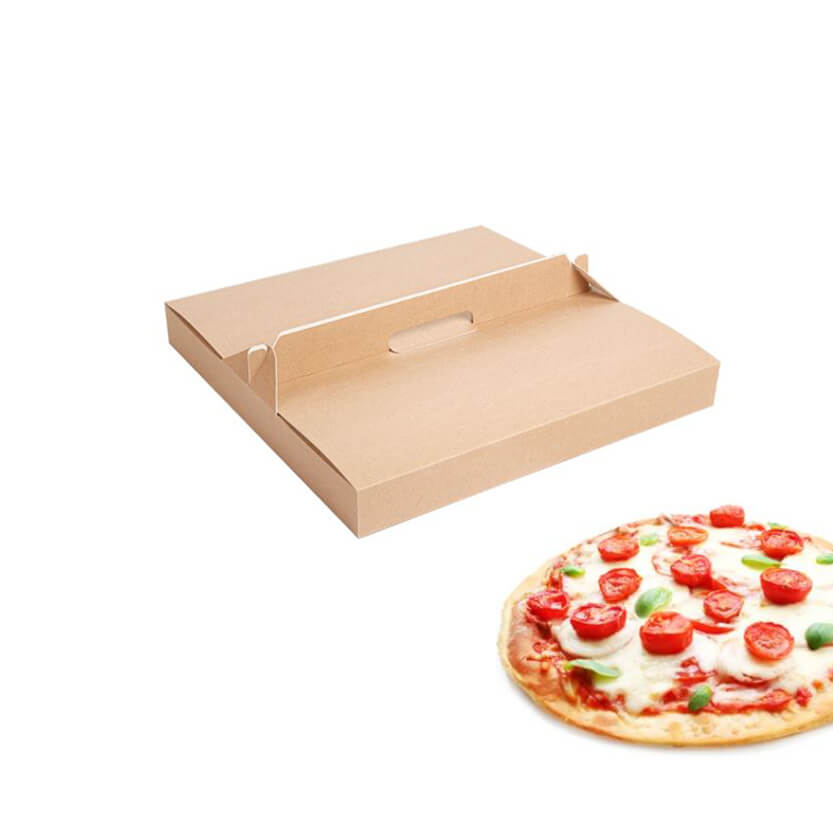 Scatola porta pizza di cartone color avana con manico 