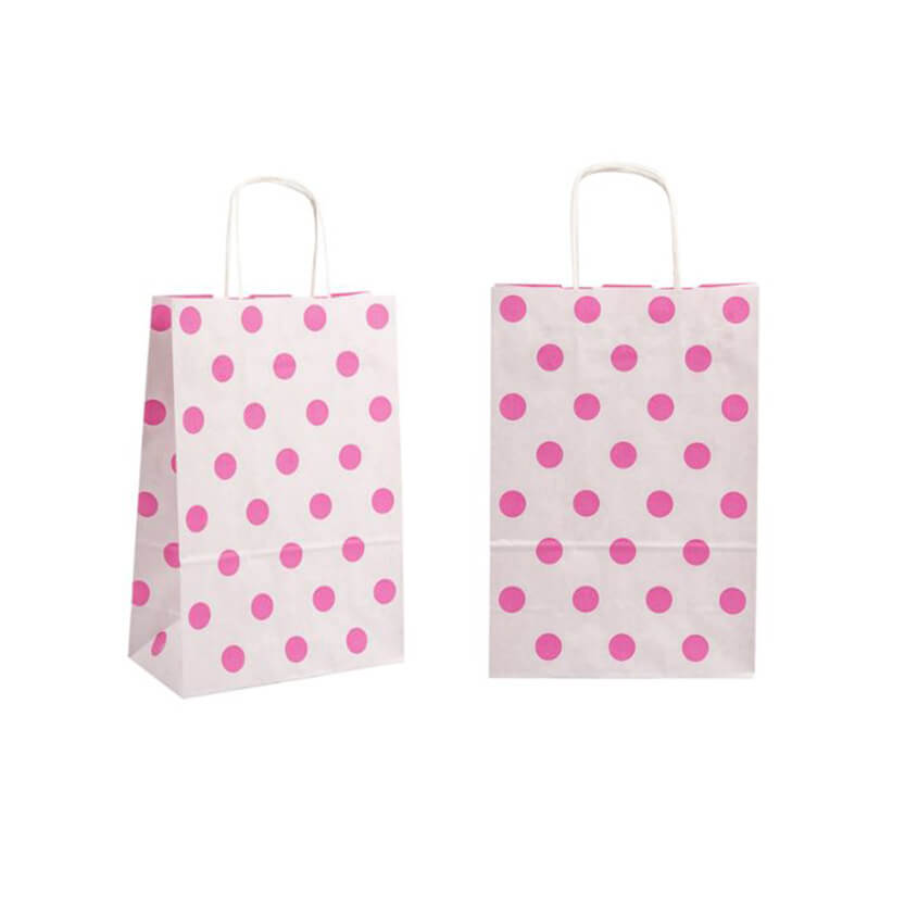Due shopper di carta bianche con pois rosa