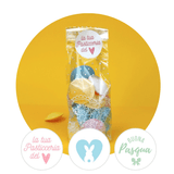 Etichette adesive onde personalizzate e dimostrazione su busta trasparente 