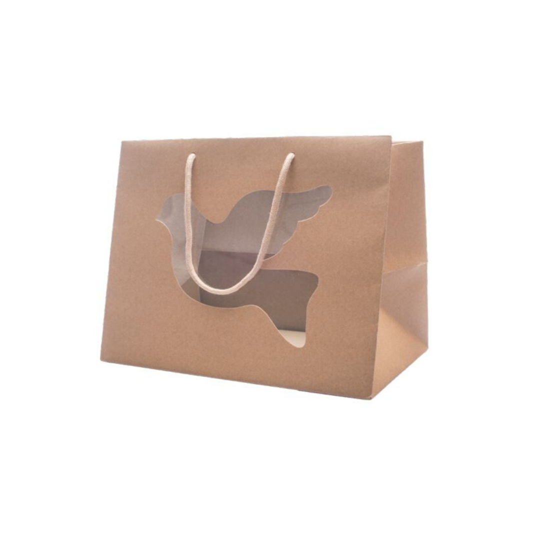 Shopper di carta color avana con finestra a forma di colomba 