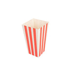 Contenitore per popcorn a righe rosse e bianche, vuoto 