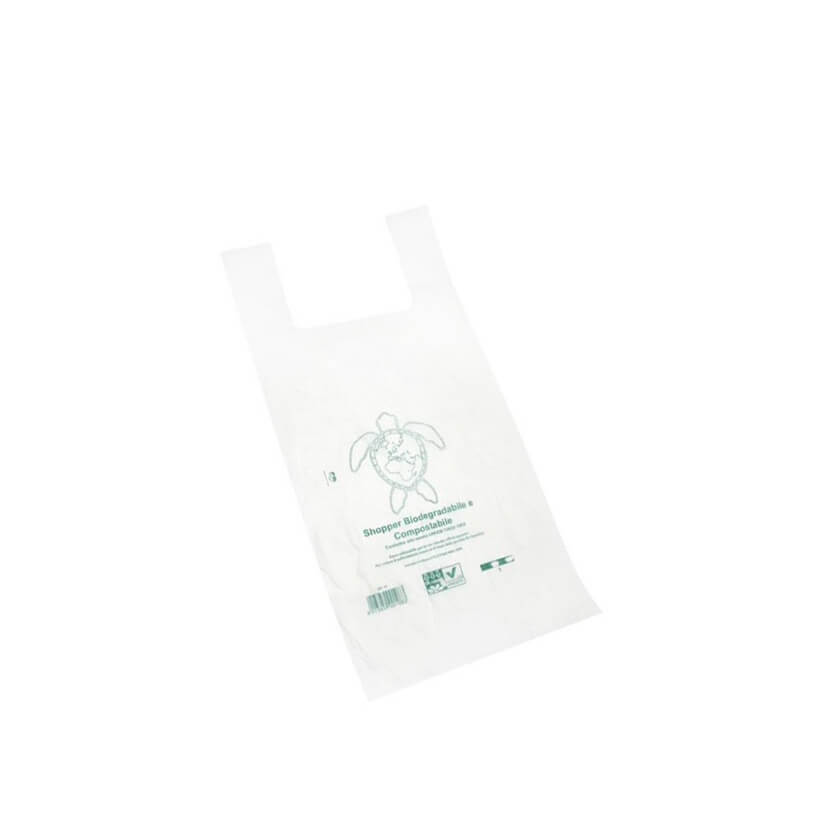Shopper biodegradabile e compostabile bianca stesa 