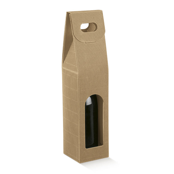 Scatola porta bottiglia avana ondulata con finestra 