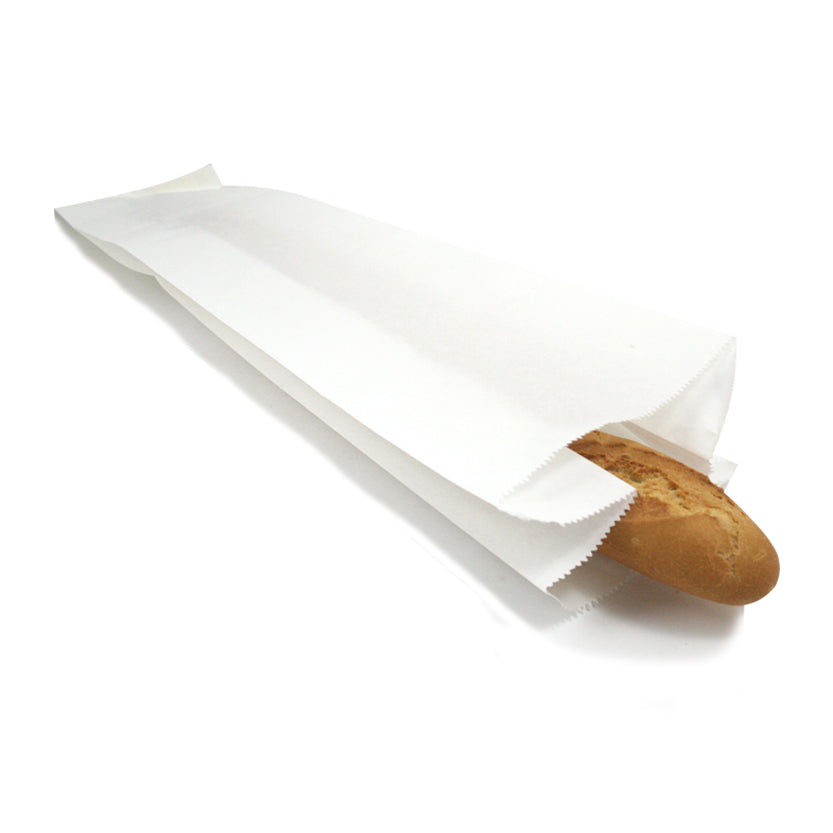 Sacchetto di carta per il pane con filone di pane dentro 