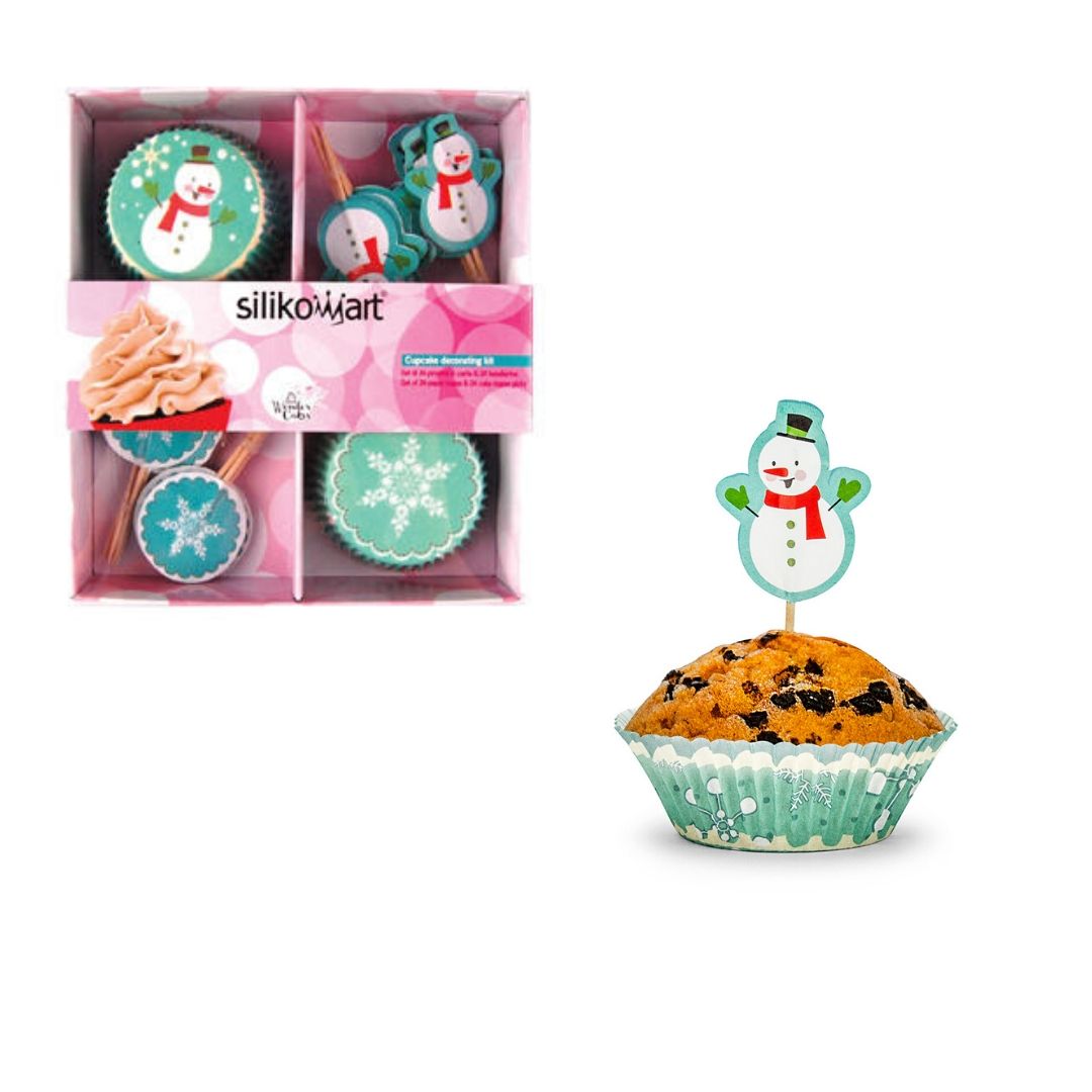 Confezione con pirottini e decorazioni per muffin invernali