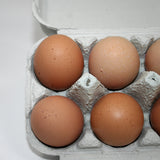 Dettaglio di portauova grigio aperto e si vedono le uova