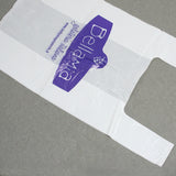 Sacchetto compostabile bianco, steso, con logo
