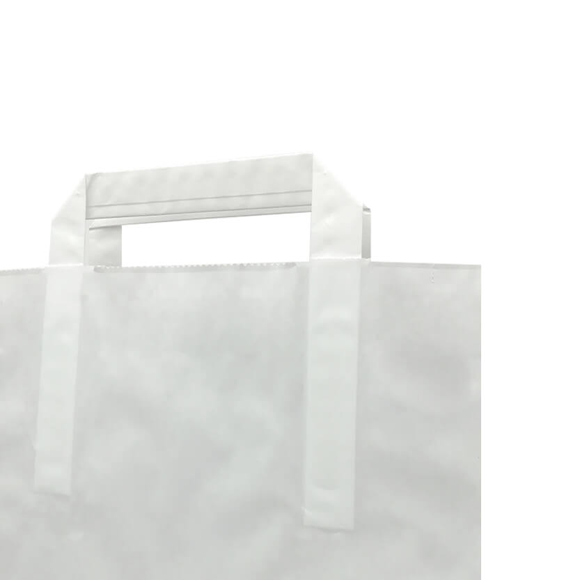 Dettaglio sacchetto di carta bianca con manico, per farina