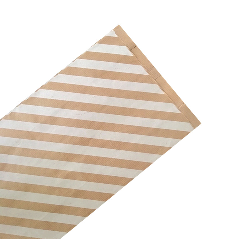 Sacchetto di carta ad uso alimentare a righe oblique bianche ed avana