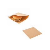 sacchetto di carta avana per panino, mostrato vuoto e con panino dentro 