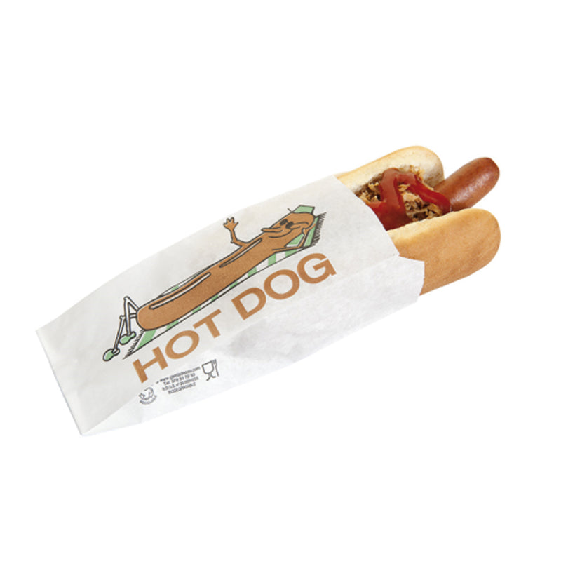 Sacchetto per hot dog, di carta con stampa, con dentro hot dog