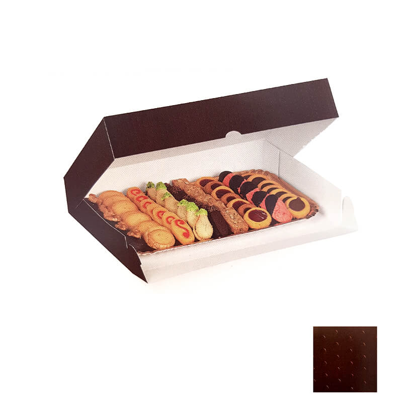 Scatola per pasticcini di carta marrone piena di pasticcini 