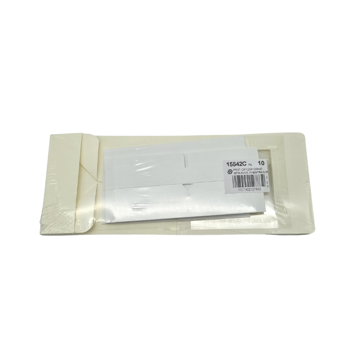 Scatola di carta bianca con finestra, piegata nella sua confezione