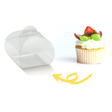 scatolina monoporzione trasparente, freccia gialla e pasticcino 