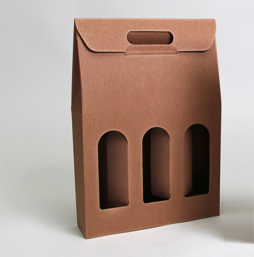 Scatola cartone ondulato con tre finestre per tre bottiglie di vino