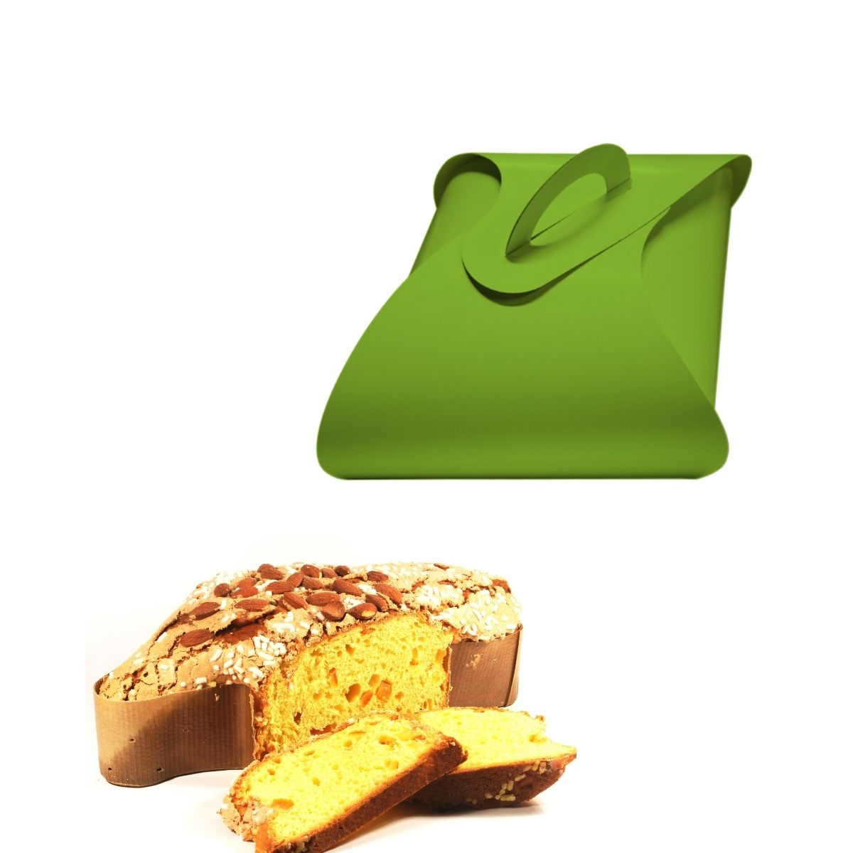 Scatola porta colomba pasquale verde con una colomba vicino