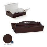 Scatola marrone di carta mostrata aperta e chiusa 