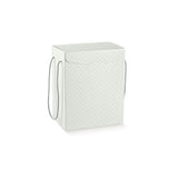 Scatola finitura matelassè grigio per panettone e bottiglia, con manici in cordoncino 