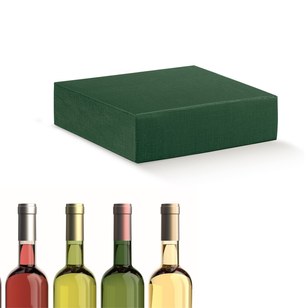 Scatola di cartone verde porta vino  e 4 bottiglie