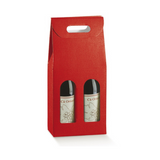 Scatola rossa di cartone porta vino per due bottiglie con finestre 