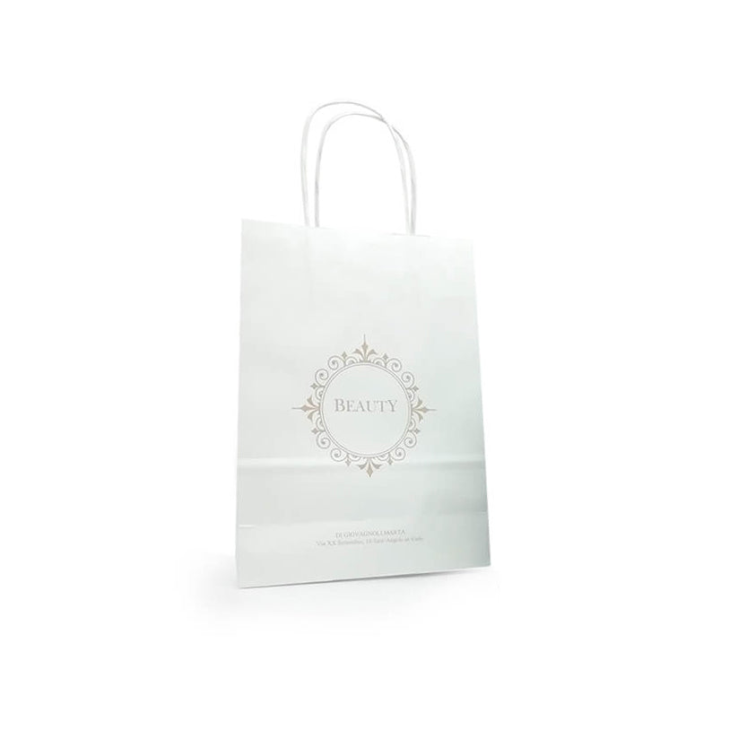 Shopper di cartone, bianca con cordino personalizzata con logo 