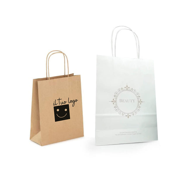 Shopper manico cordino color avana e una bianca personalizzate con il tuo logo 