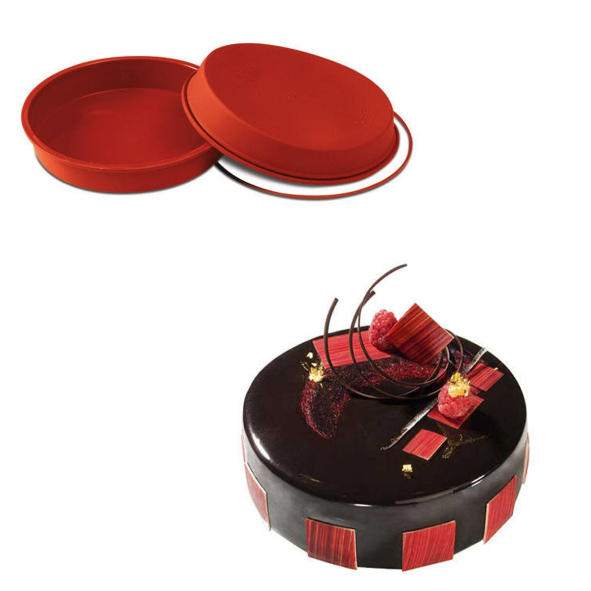 Stampi di silicone tondi per torta e torta di cioccolato 