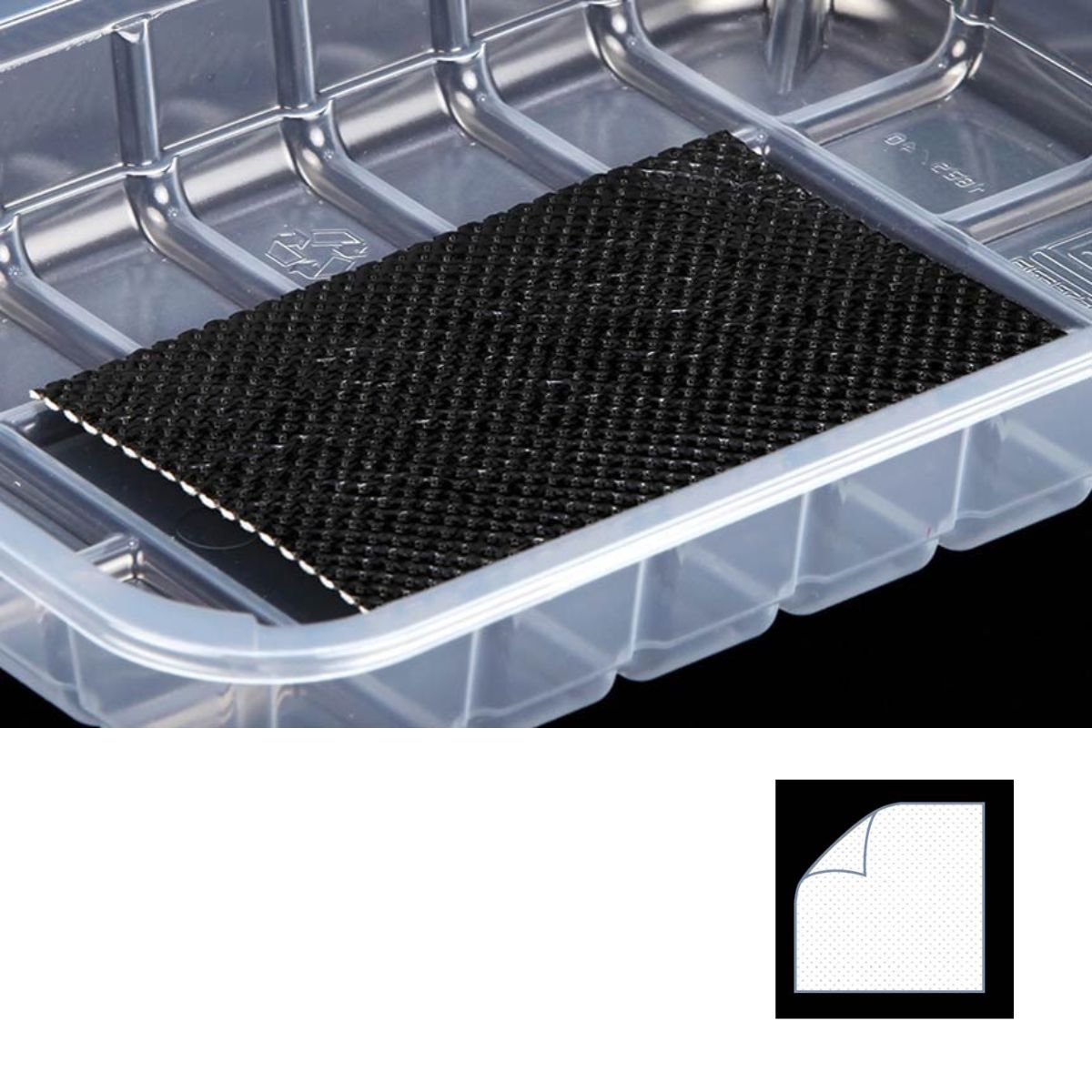 Tappetino per cestino da frutta mostrato dentro cestino e suo disegno 