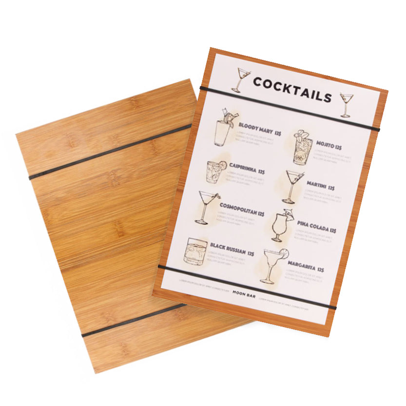 Tavoletta porta menu, vuota e con un menu 