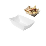 Vaschetta di carta bianca mostrata vuota e piena di cibo 